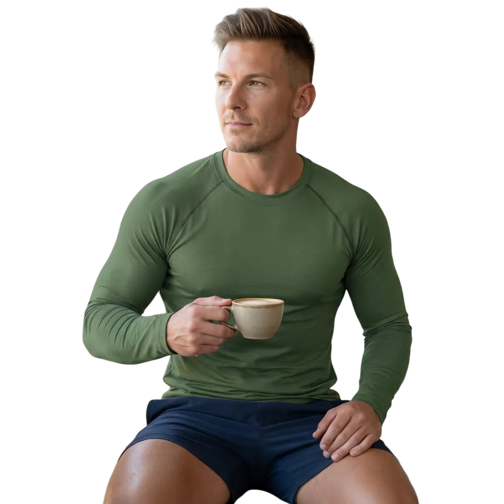 Unisex Herren Langarm-Sportshirt von BUYATHOME24 in Schwarz, bedruckbar, für Sport und Freizeit, Größen XS bis 3XL.