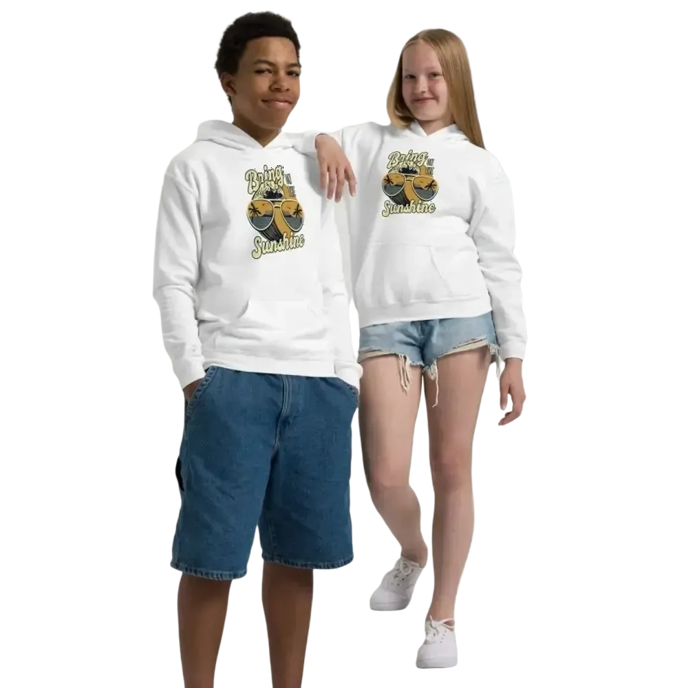 Personalisierbarer Kinder Hoodie von BUYATHOME24, Unisex Baumwoll-Hoodie mit Grafik, für Jungen, in Weiß, Größe XS-XL.