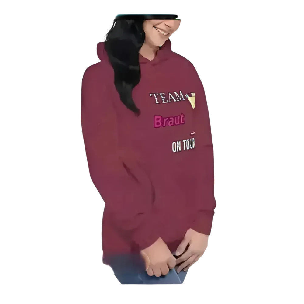Grauer Damen Hoodie mit Grafik für Junggesellinnenabschied und Mädelsabend, in Größen S bis 3XL, von BUYATHOME24.