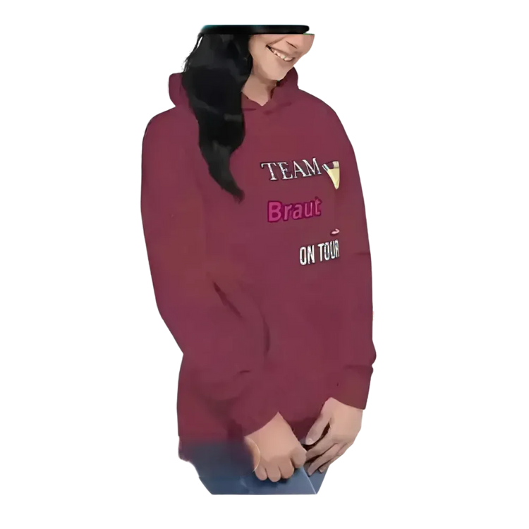 Grauer Damen Hoodie mit Grafik für Junggesellinnenabschied und Mädelsabend, in Größen S bis 3XL, von BUYATHOME24.