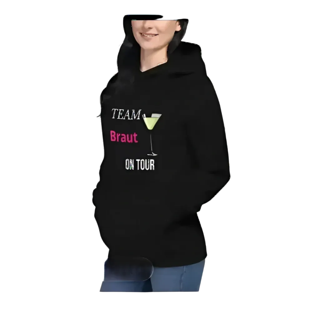 Grafik Damen Hoodie für Junggesellinnenabschied und Mädelsabend, in den Größen S bis 3XL, mit auffälligem Design von BUYATHOME24.