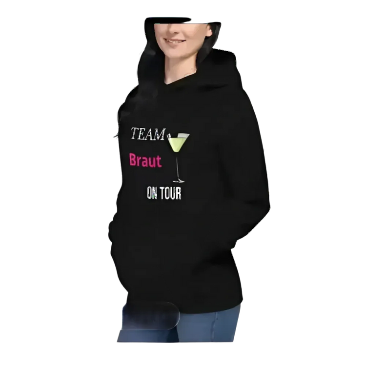 Grafik Damen Hoodie für Junggesellinnenabschied und Mädelsabend, in den Größen S bis 3XL, mit auffälligem Design von BUYATHOME24.