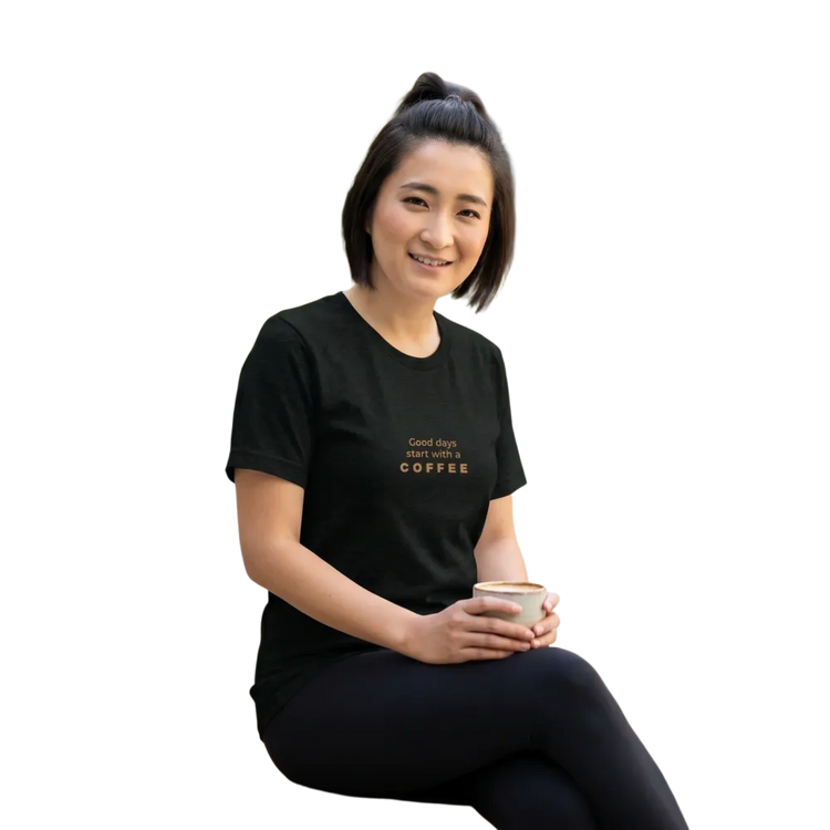 Damen T-Shirt mit Kaffee Spruch Grafik, Basic Shirt, kurzärmelig, in verschiedenen Größen, für Damen, schlichte Alltagsmode