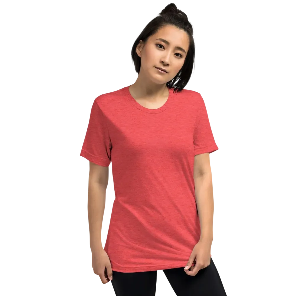 Rotes Damen T-Shirt mit Kaffee Spruch Grafik, unisex Tri-Blend Material, bequemes Basic Shirt in XS bis 4XL, von BUYATHOME24.