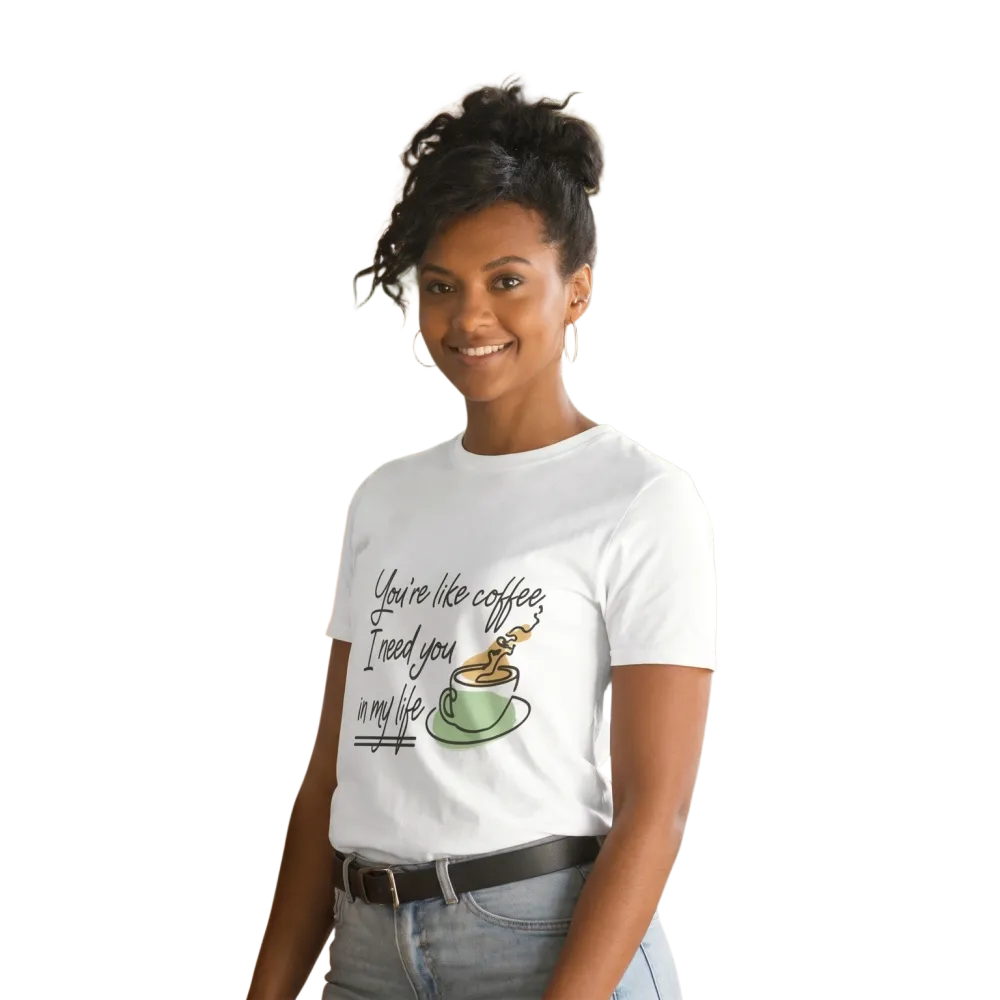 Grafisches Damen T-Shirt mit Kaffee-Spruch, Kurzarm, Rundhals, Baumwolle, in den Größen S bis 3XL, von BUYATHOME24.
