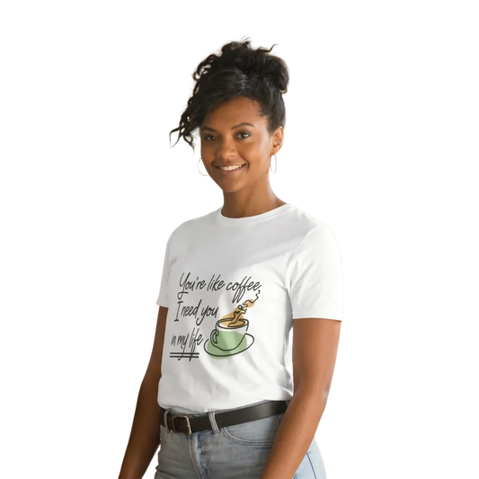 Grafisches Damen T-Shirt mit Kaffee-Spruch, Kurzarm, Rundhals, Baumwolle, in den Größen S bis 3XL, von BUYATHOME24.