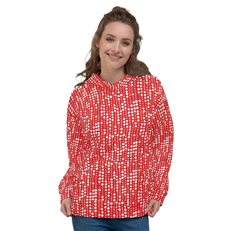 Damen Hoodie mit Allover-Print von BUYATHOME24, Unisex Kapuzenpullover in XS-3XL, zeigt bunten Allover-Print auf weichem Stoff.
