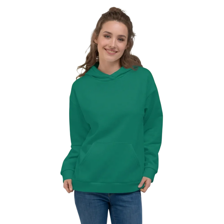 Dunkelgrüner Unisex Hoodie mit Allover-Print, aus weichem Material, in XS bis 3XL, von BUYATHOME24.