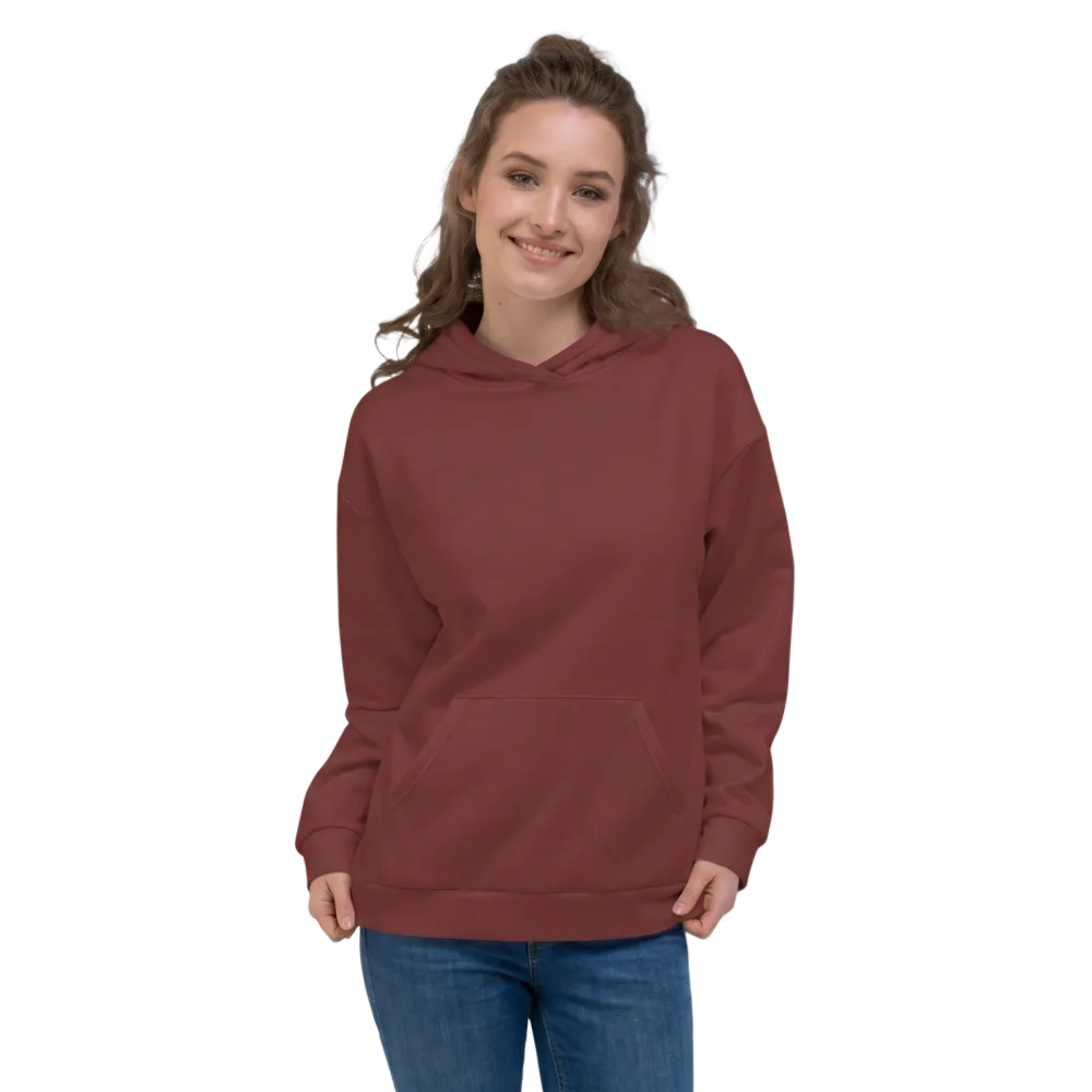 Dunkelroter Unisex Hoodie mit Allover-Print, Kurzarm, bequemes Kapuzenpullover in XS bis 3XL, modischer Allover-Look.