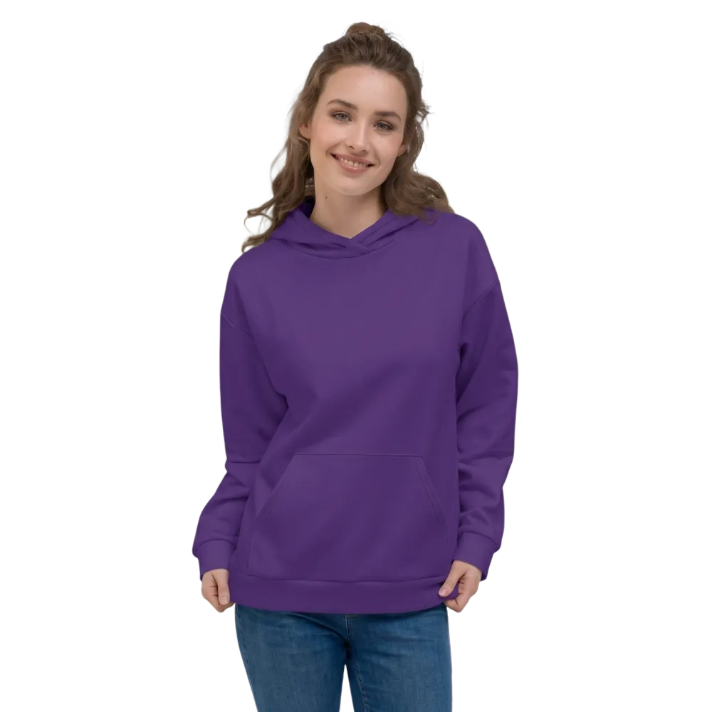 Dunkelvioletter Unisex Hoodie mit Allover-Print von BUYATHOME24, bequem, modisch, in XS bis 3XL erhältlich, auf dem Bild sichtbar.