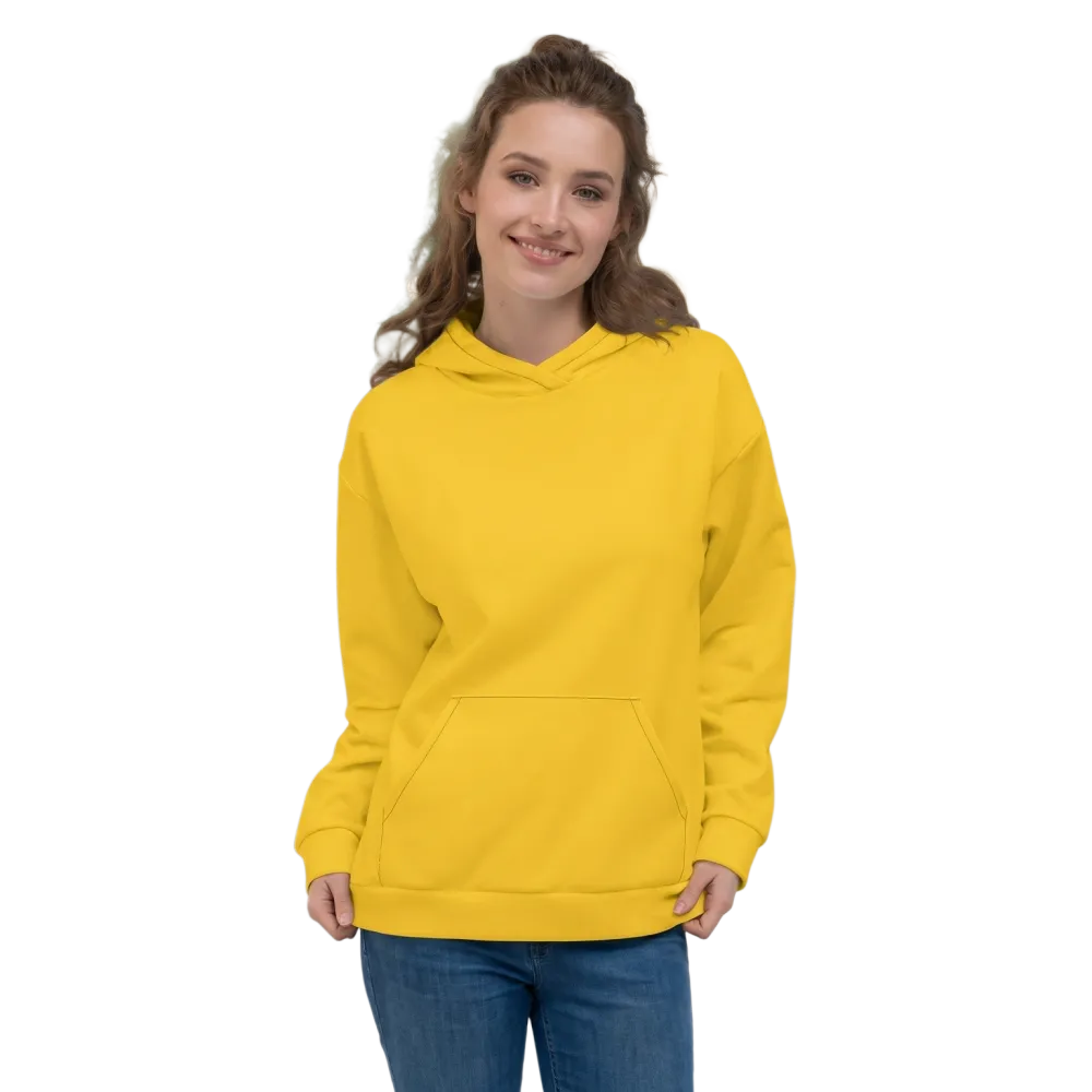 Gelber Unisex Hoodie mit Allover-Print, bequemes Kapuzenpullover in XS bis 3XL, modischer Hoodie von BUYATHOME24