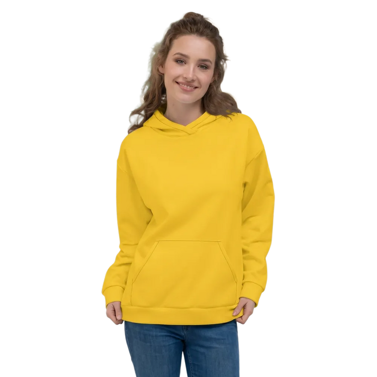Gelber Unisex Hoodie mit Allover-Print, bequemes Kapuzenpullover in XS bis 3XL, modischer Hoodie von BUYATHOME24