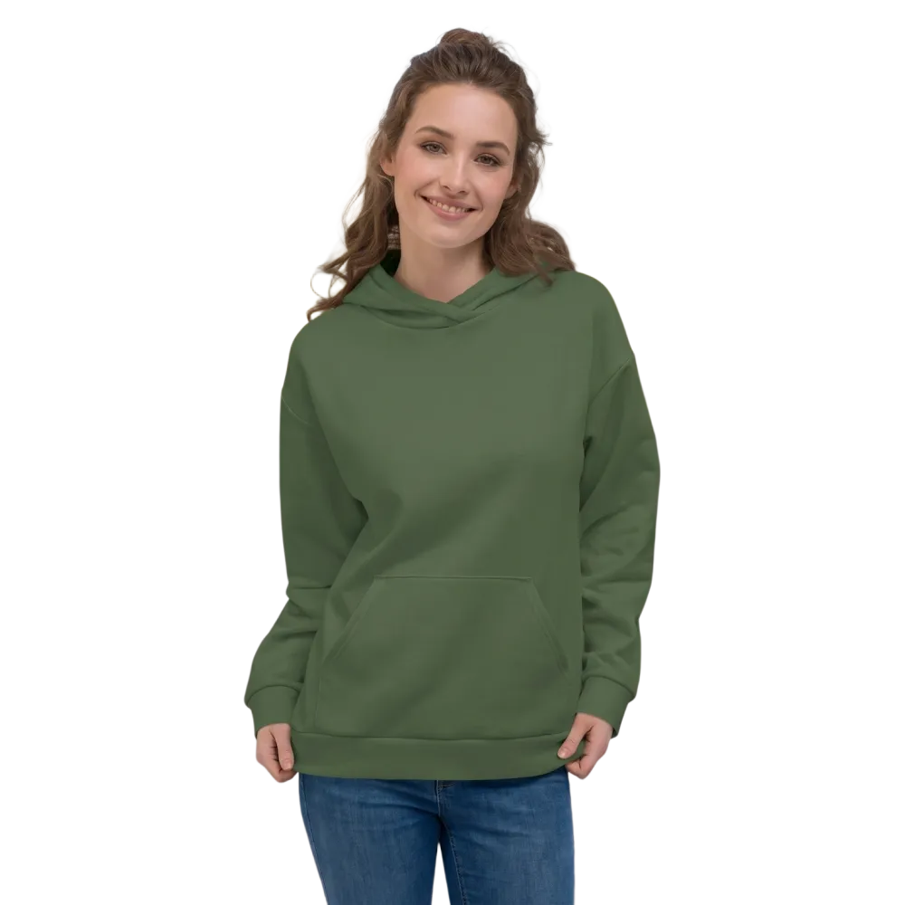 Grüner Unisex Hoodie mit Allover-Print, langlebiger Baumwollstoff, bequemer Schnitt, in XS bis 3XL, modisches Design.