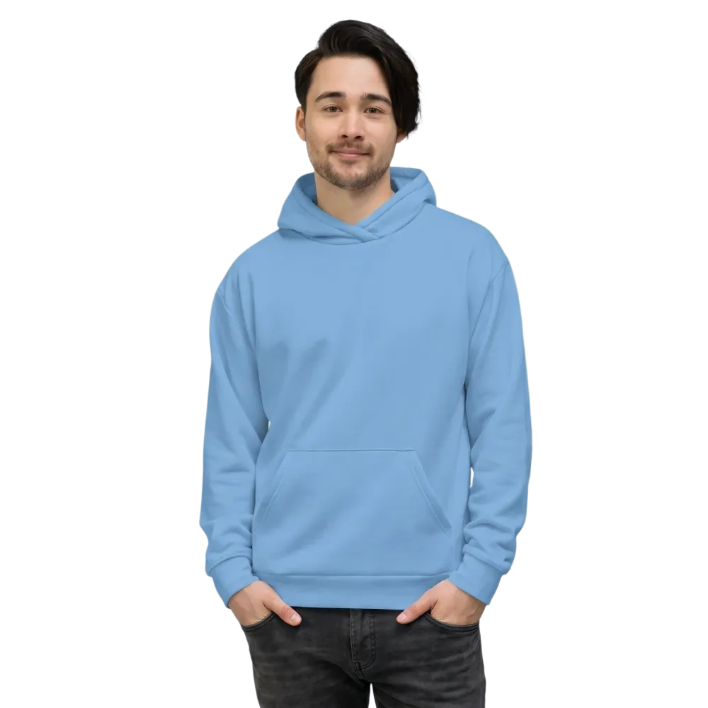 Hellblauer Unisex Hoodie mit Allover-Print, Größe XS-3XL, mit Kapuzen, von BUYATHOME24.