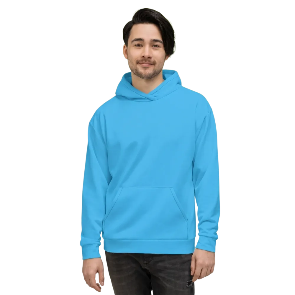 Hellblauer Unisex Hoodie mit Allover-Print von BUYATHOME24, weiches Kapuzenpullover in XS bis 3XL, modischer Allover-Design.