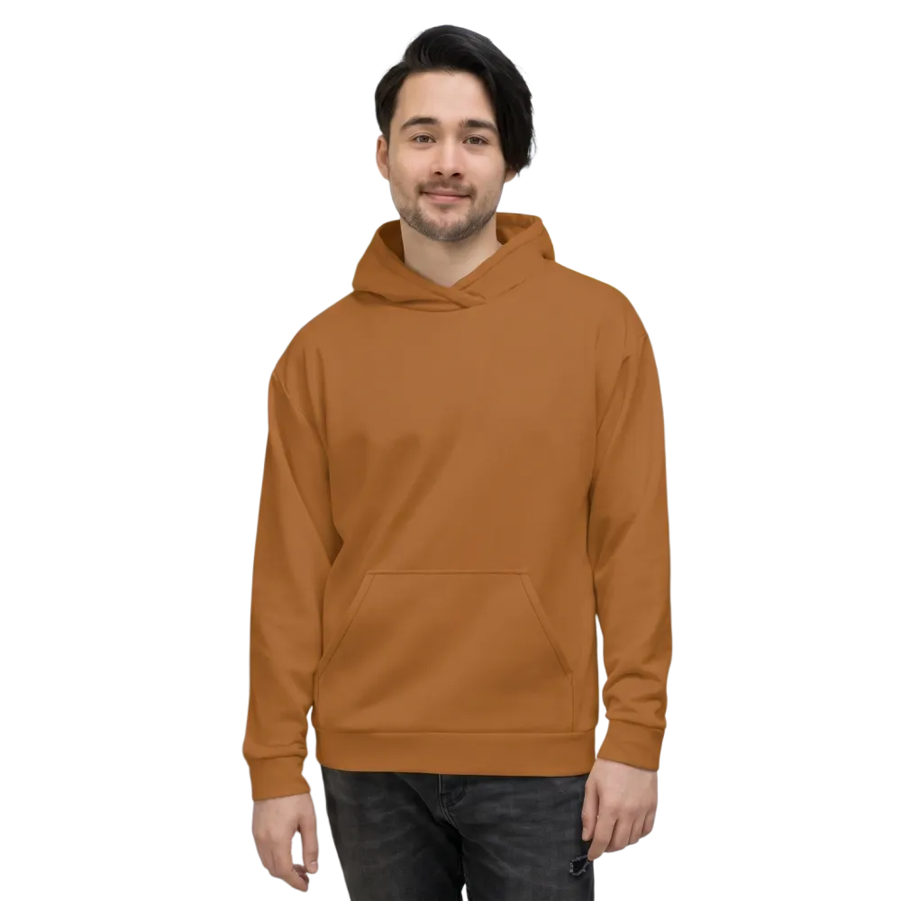 Hellbrauner Unisex Hoodie mit Allover-Print, Kapuzenpullover, bequemes Design, in XS bis 3XL, modisch und lässig.
