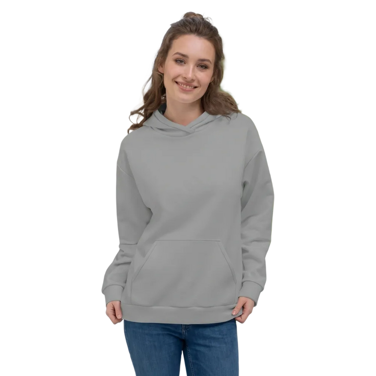 Hellgrauer Unisex Hoodie mit Allover-Print, kuscheliger Kapuzenpullover in XS bis 3XL, bequemes Design von BUYATHOME24