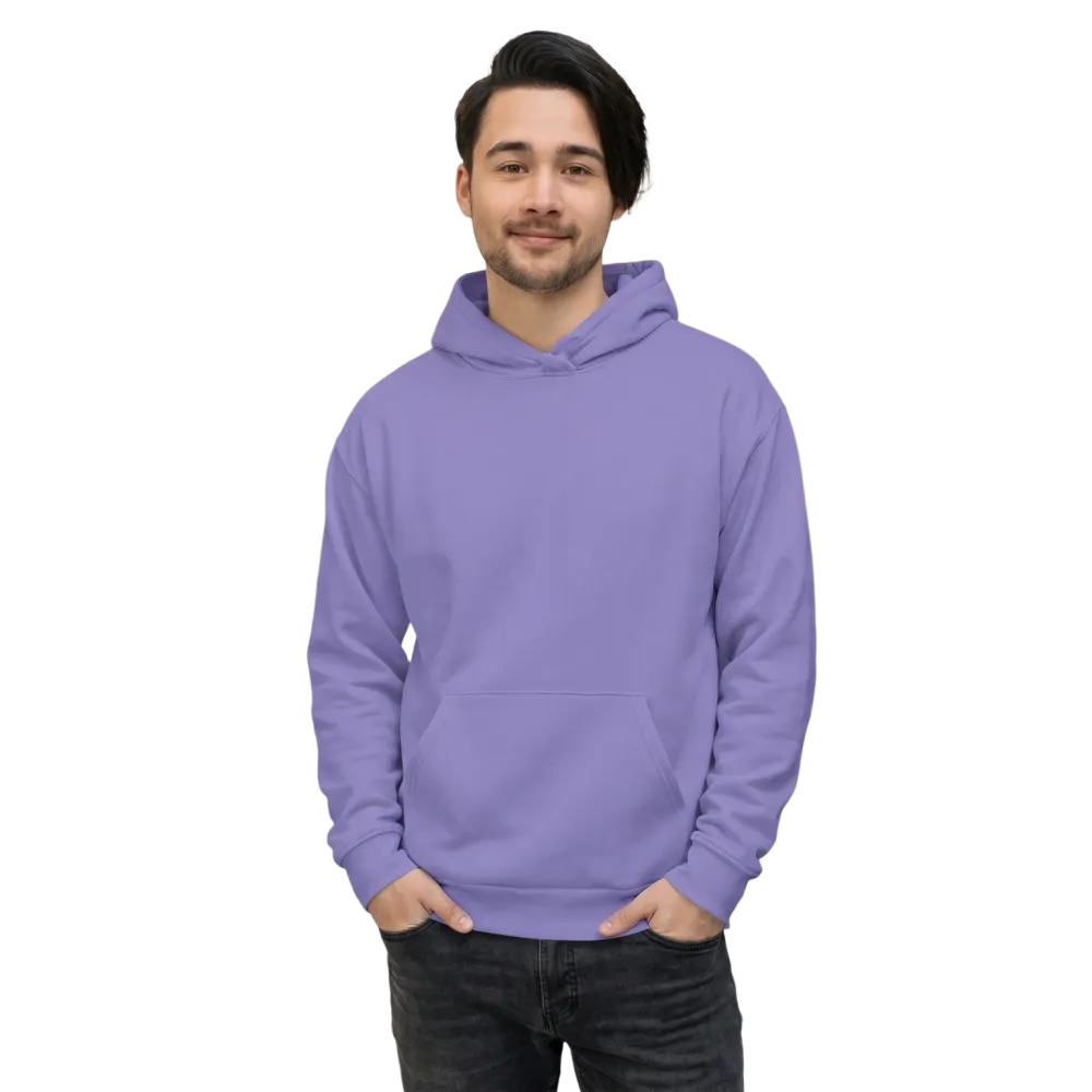 Hellvioletter Unisex-Hoodie mit Allover-Print, kuscheliger Kapuzenpullover in XS bis 3XL, bequem und stylisch.