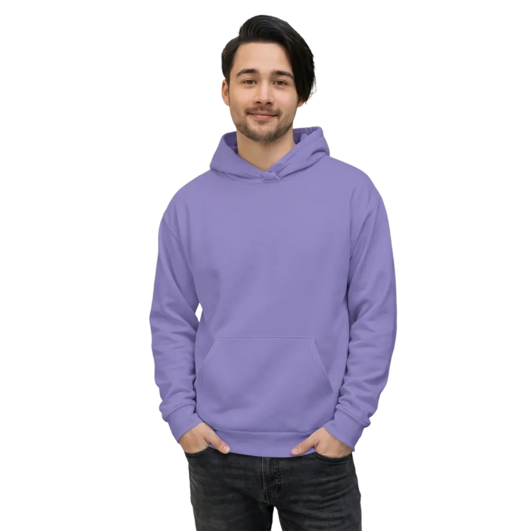 Hellvioletter Unisex-Hoodie mit Allover-Print, kuscheliger Kapuzenpullover in XS bis 3XL, bequem und stylisch.