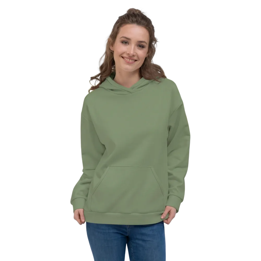Olivengrüner Unisex Hoodie mit Allover-Print, bequemer Kapuzenpullover in XS bis 3XL, von BUYATHOME24.