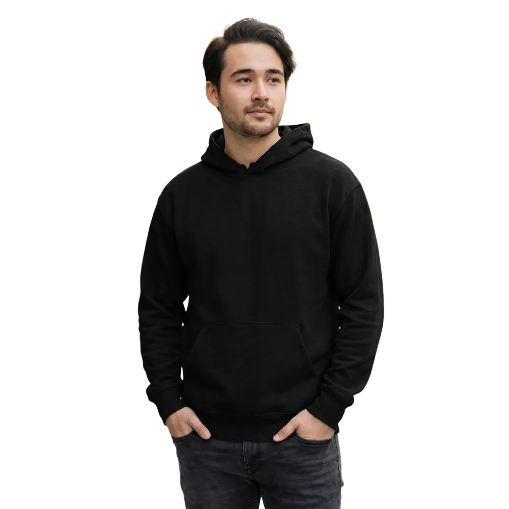 Schwarzer Unisex Hoodie mit Allover-Print von BUYATHOME24, bequemes Kapuzenpullover in XS bis 3XL, mit buntem Muster.