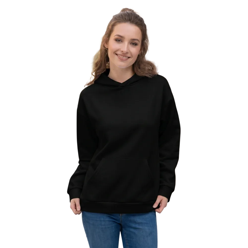 Schwarzer Unisex-Hoodie mit Allover-Print, langärmlig und bequem, in XS bis 3XL Größe, modisches Kapuzenpullover von BUYATHOME24