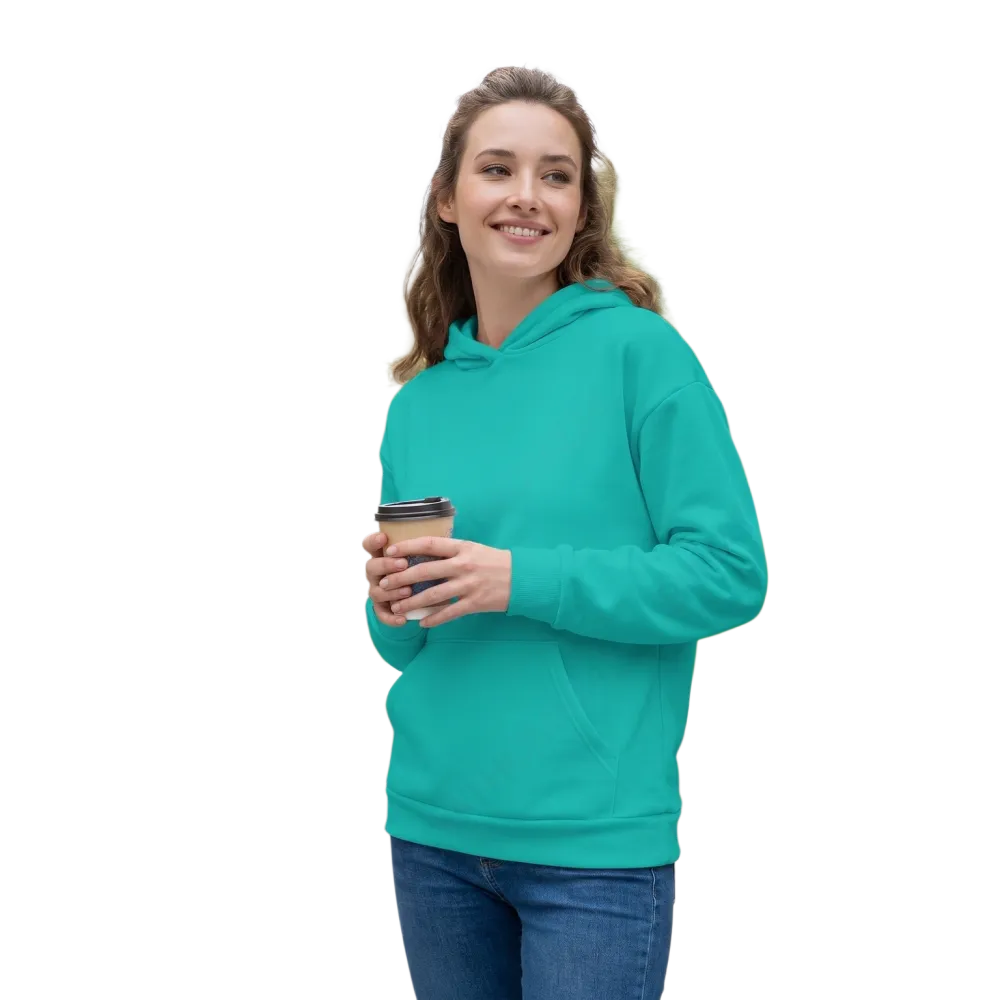 Unisex Türkis Hoodie mit Allover-Print, kuscheliges Kapuzenpullover in XS bis 3XL, bequem und modisch.