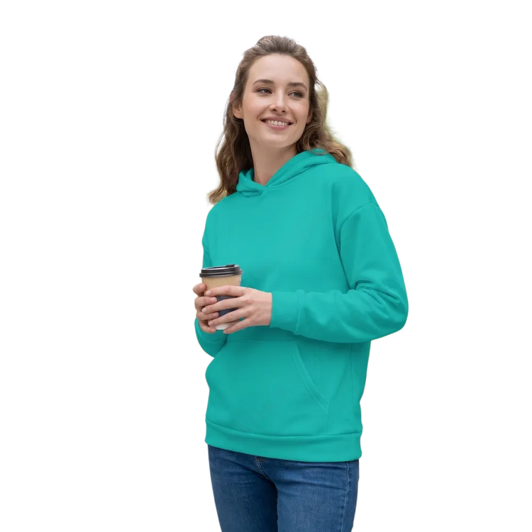 Unisex Türkis Hoodie mit Allover-Print, kuscheliges Kapuzenpullover in XS bis 3XL, bequem und modisch.