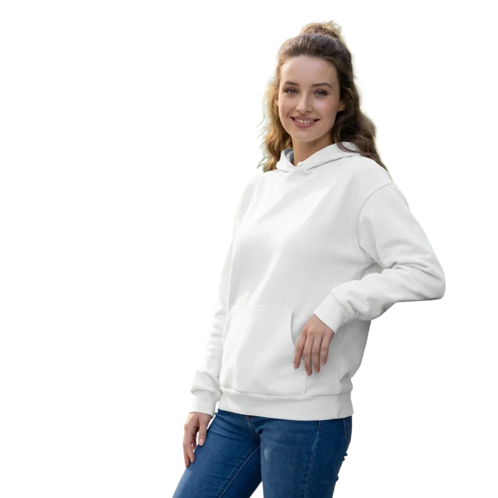 Weißer Unisex Hoodie mit Allover-Print, Kapuzenpullover in XS bis 3XL, bequem und modisch, von BUYATHOME24