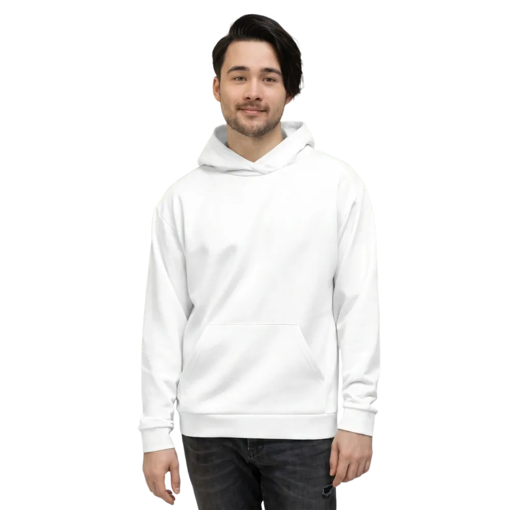 Weißer Unisex Hoodie mit Allover-Print, Kapuzenpullover in XS-3XL, bequemes Hoodie von BUYATHOME24