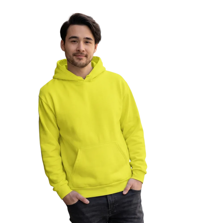 Zitronengelbe Unisex Hoodie mit Allover-Print, kuscheliger Kapuzenpullover in XS bis 3XL Größe, modisches Design