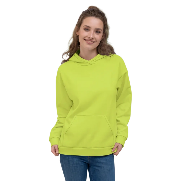 Zitronengelbe Unisex Hoodie mit Allover-Print, bequemes Kapuzenpullover in XS-3XL, modisches Design, BUYATHOME24.
