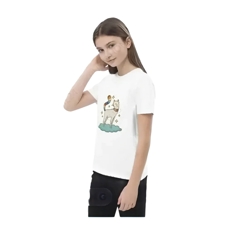 Rundes Kurzarm-T-Shirt für Kinder mit Katzen-Tierdruck, personalisierbar, unisex, für 3-14 Jahre, von BUYATHOME24