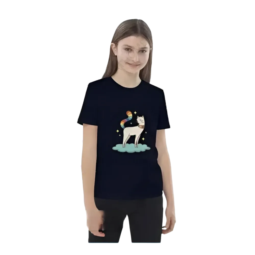 Rundes Kurzarm-T-Shirt für Kinder mit Katzen-Tierdruck, personalisierbar, unisex, für Mädchen und Jungen im Alter 3-14 Jahre