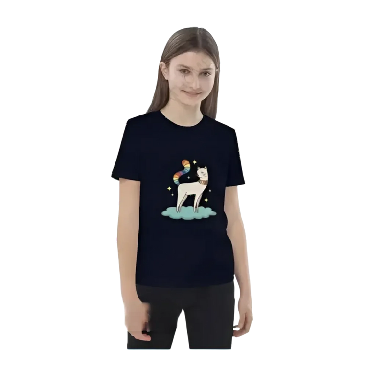 Rundes Kurzarm-T-Shirt für Kinder mit Katzen-Tierdruck, personalisierbar, unisex, für Mädchen und Jungen im Alter 3-14 Jahre