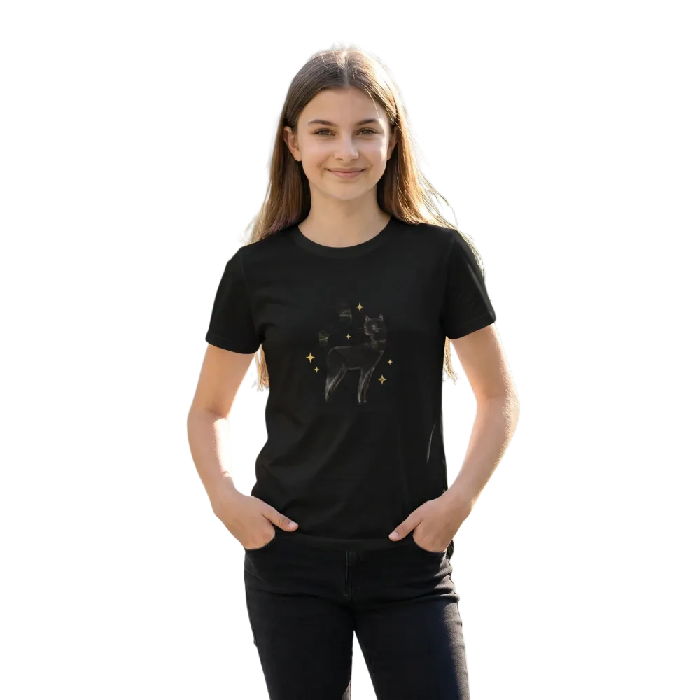 Unisex Kinder-T-Shirt mit Katzen-Tierdruck, Rundhalsausschnitt, Kurzarm, personalisierbar, für Kinder 3-14 Jahre.