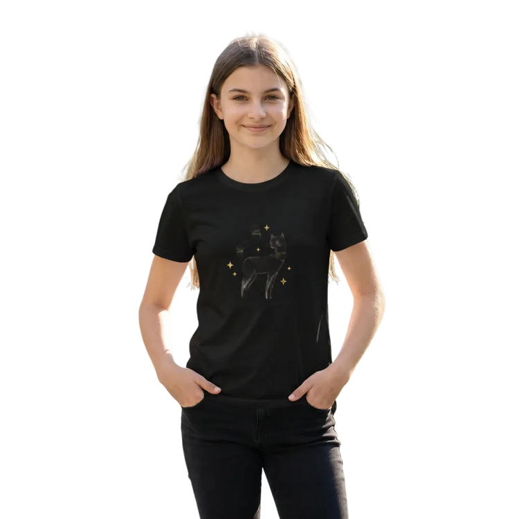 Unisex Kinder-T-Shirt mit Katzen-Tierdruck, Rundhalsausschnitt, Kurzarm, personalisierbar, für Kinder 3-14 Jahre.