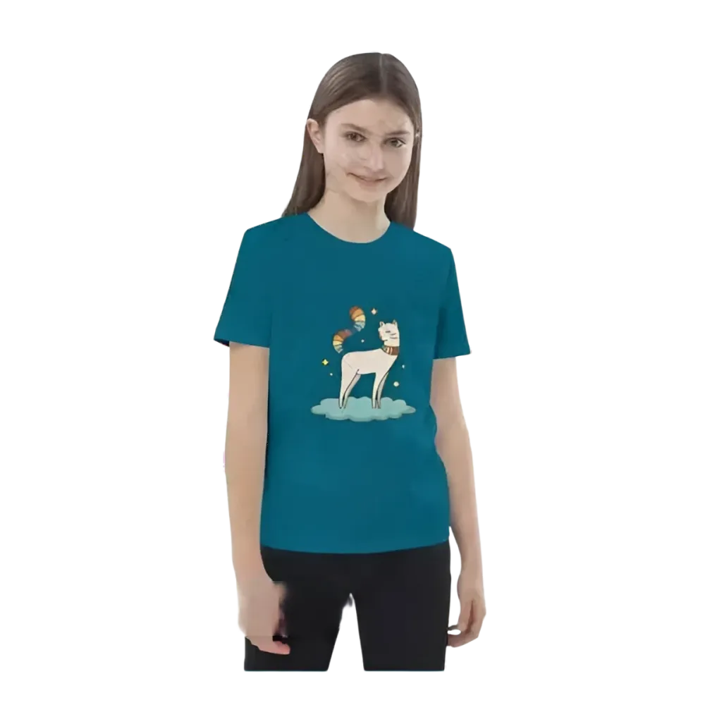Gemaltes Katzen-Tierdruck Rundhalsshirt für Kinder, Kurzarm, unisex, personalisierbar, für Mädchen im Alter von 3-14 Jahren
