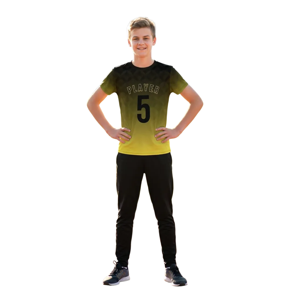 Unisex Kinder Fußball T-Shirt von BUYATHOME24, atmungsaktiv, in Größe 134-170 cm, mit sportlichem Design.