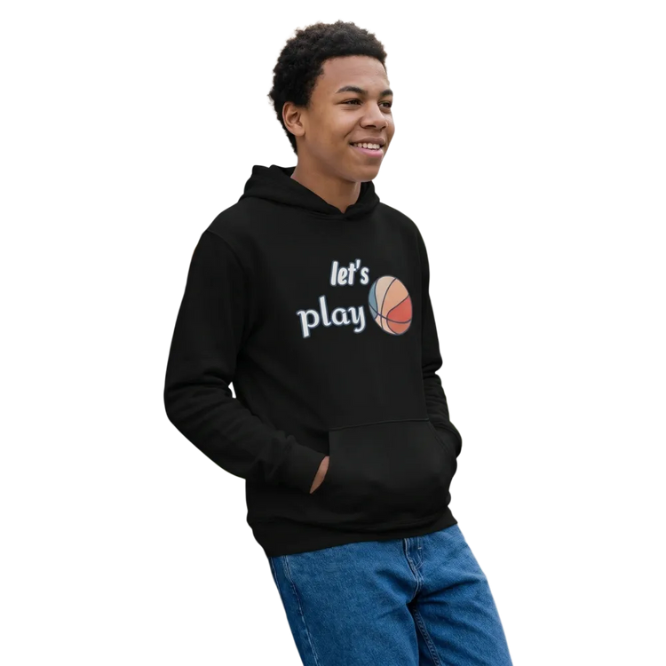 Unisex Kinder Hoodie mit Basketball-Grafik aus Baumwolle in Schwarz, erhältlich in XS bis XL, von BUYATHOME24.