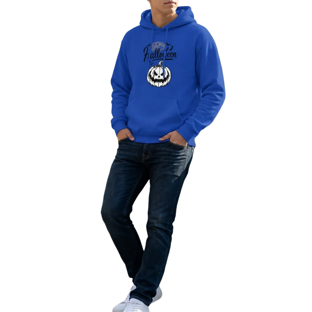 Unisex Kinder Hoodie mit Halloween-Grafik in Blau und Weiß aus Baumwolle, erhältlich in XS bis XL von BUYATHOME24.
