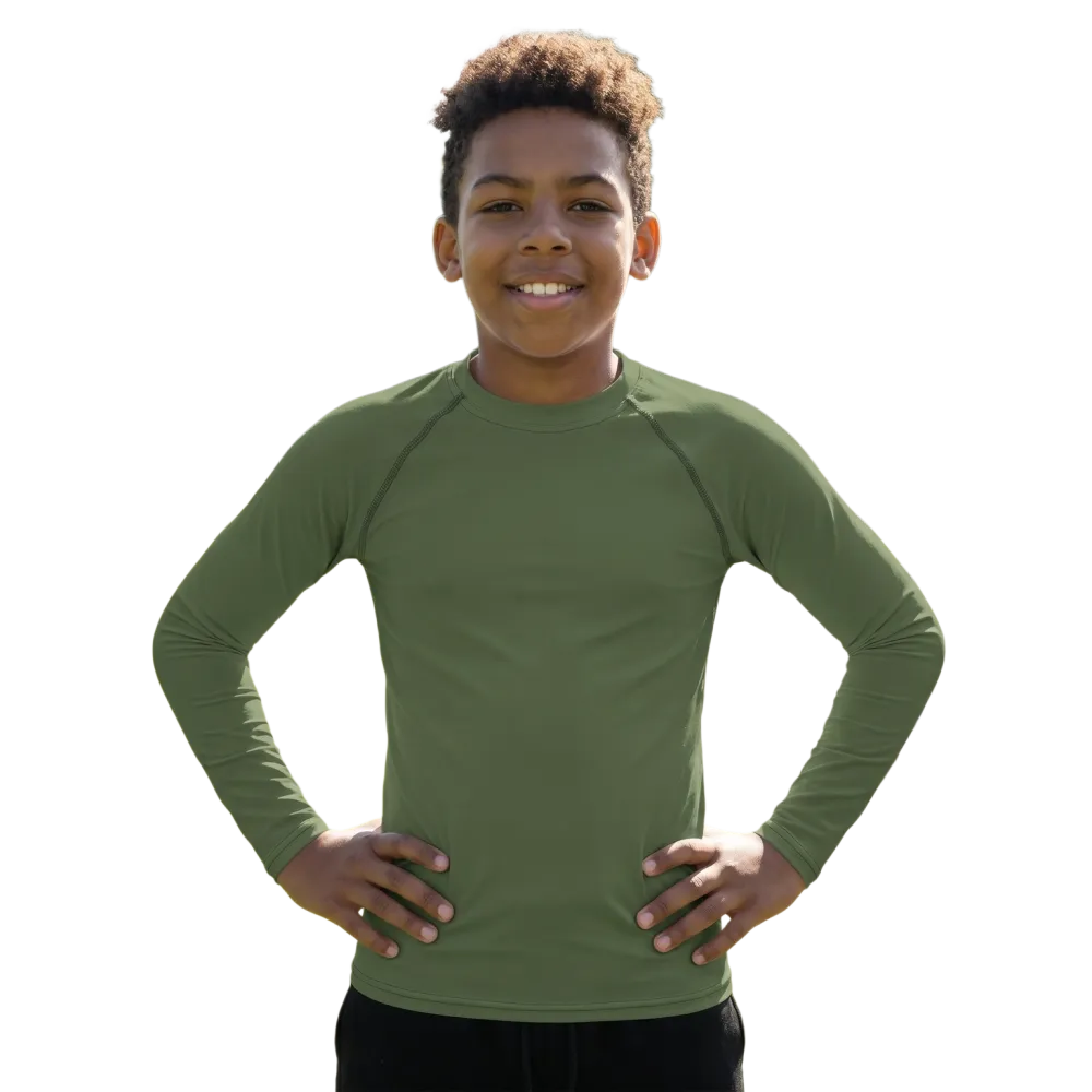 Kinder-Langarm-Sportshirt mit UV-Schutz 50+ für Kinder 134-170 cm, bequemes Sportshirt von BUYATHOME24, in bunten Farben.
