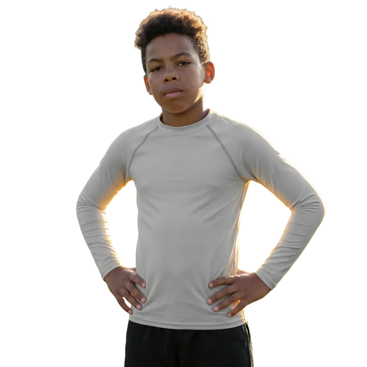 Kinder Langarm Sportshirt mit UV-Schutz 50+ von BUYATHOME24, größe 134-170 cm, in leuchtenden Farben, geeignet für sportliche Aktivitäten.