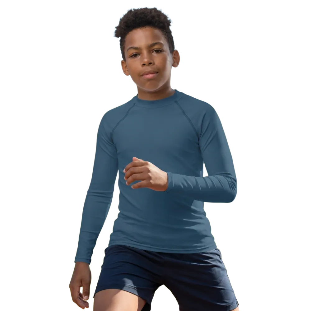Kinder Langarm-Sportshirt mit UV-Schutz 50+ in Blau, für Kinder von 134 bis 170 cm, von BUYATHOME24, bequem und atmungsaktiv