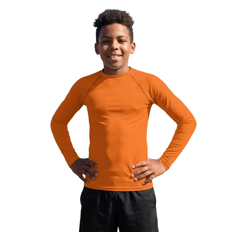 Kinder Langarm-Sportshirt mit UV-Schutz 50+ von BUYATHOME24, blau, für Kinder 134-170 cm, atmungsaktiv und bequem.