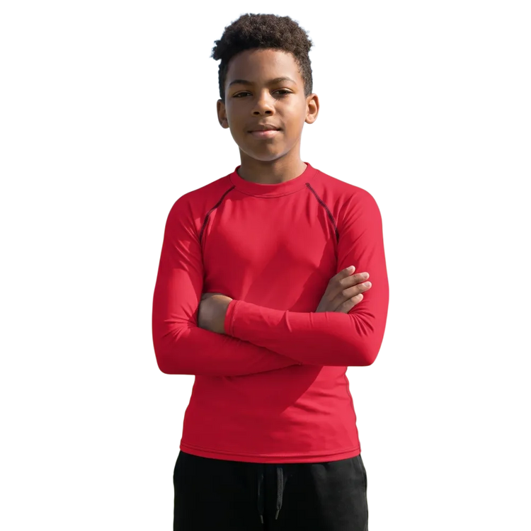 Kinder Langarm Sportshirt mit UV-Schutz 50+ von BUYATHOME24, in Größe 134-170 cm, aus atmungsaktivem Material.