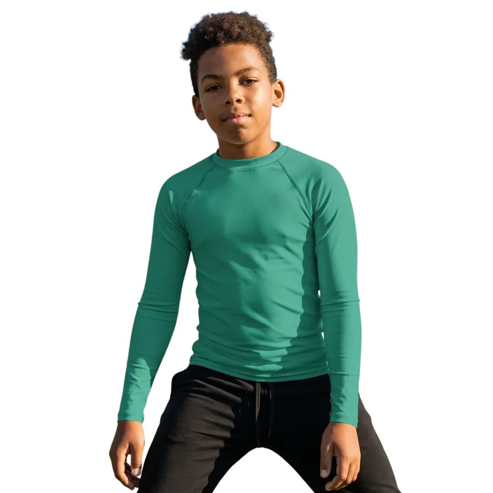 Kinder-Langarm-Sportshirt von BUYATHOME24 mit UV-Schutz 50+ für Kinder 134-170 cm, atmungsaktiv und bequem.