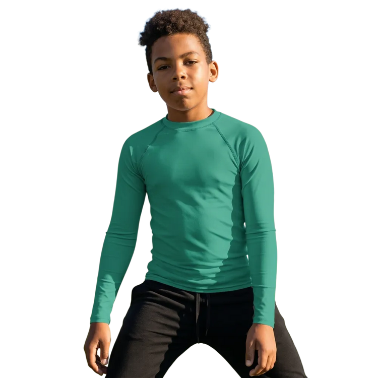 Kinder-Langarm-Sportshirt von BUYATHOME24 mit UV-Schutz 50+ für Kinder 134-170 cm, atmungsaktiv und bequem.