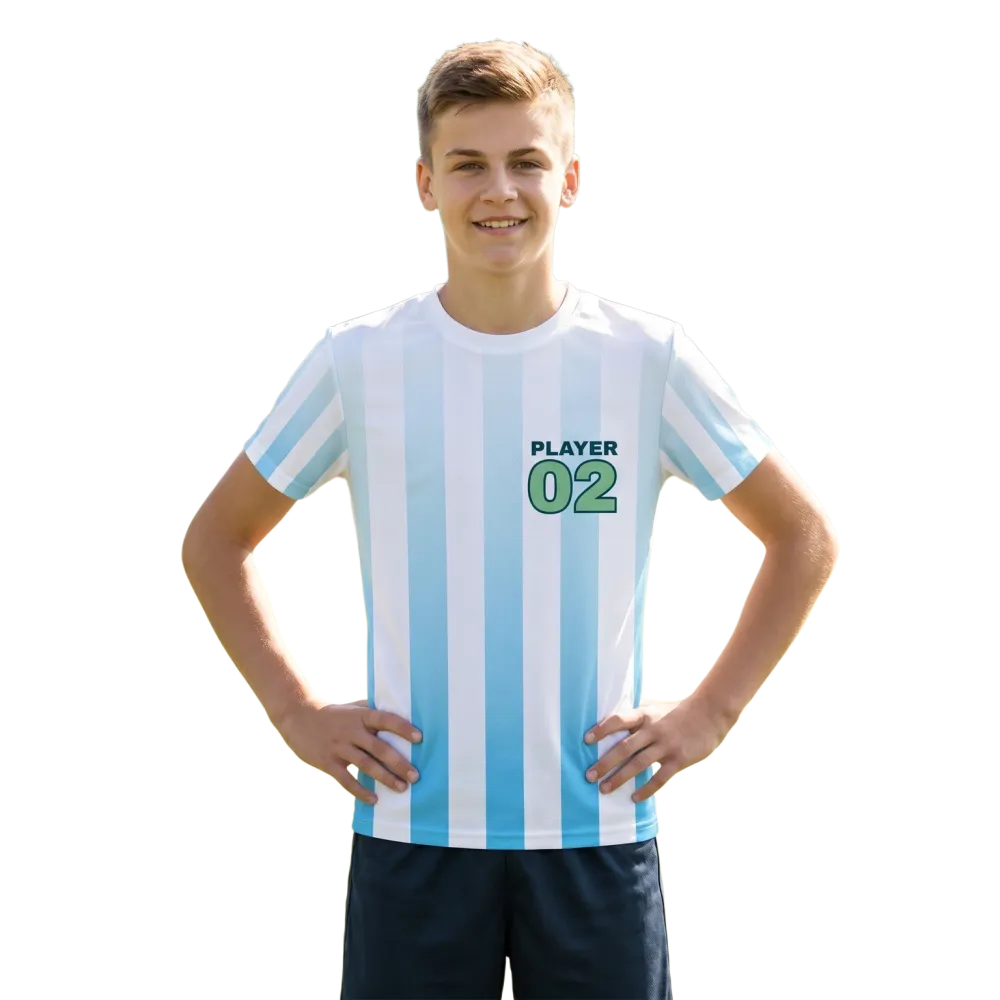 Kinder unisex Fußballtrikot mit gestreiftem Design, 134-170 cm, aus Vier-Wege-Stretch für Schulsport von BUYATHOME24