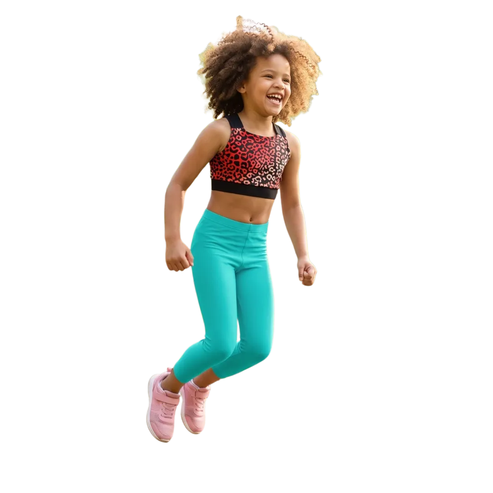 Kinder Sportleggings von BUYATHOME24 mit UV-Schutz, Vier-Wege-Stretch, in Größen 92-128 cm, bequem und fit für aktive Kinder.